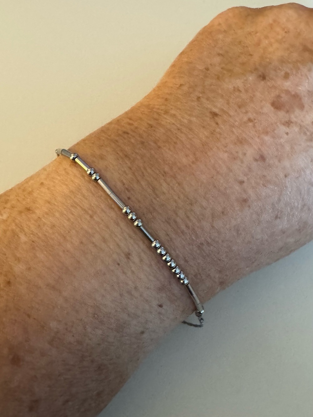 Silver Tone Minimalist Bar & Bead Bracelet Adjustable Chain Dainty Jewelry